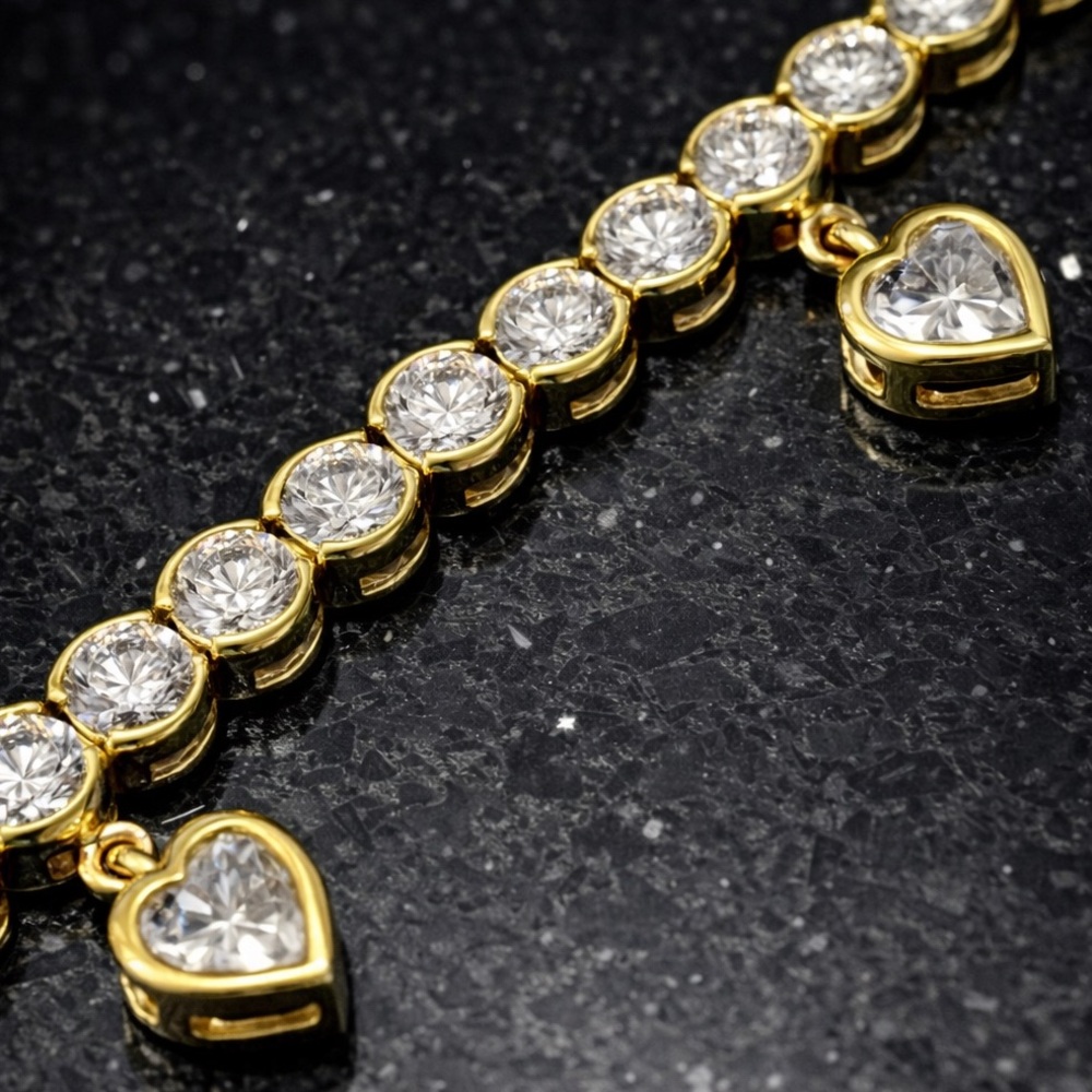 Victoria Wieck Vintage Bezel Set CZ heart round tennis line bracelet Gold HSN